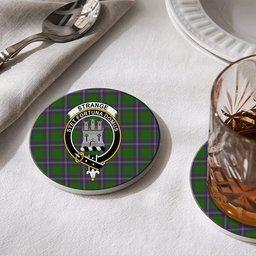 ScotsTee Shop Scottish Strange of Balkaskie SC Crest Tartan Drinks Coasters – Wood, Rubber, Ceramic