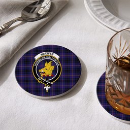 ScotsTee Shop Scottish MacIver of Strome Crest Tartan Drinks Coasters – Wood, Rubber, Ceramic