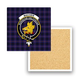 ScotsTee Shop Scottish MacIver of Strome Crest Tartan Drinks Coasters – Wood, Rubber, Ceramic