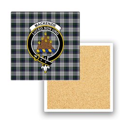 ScotsTee Shop Scottish MacKenzie Dress 3 Crest Tartan Drinks Coasters – Wood, Rubber, Ceramic