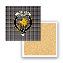 ScotsTee Shop Scottish Thompson Grey Dress Crest Tartan Drinks Coasters – Wood, Rubber, Ceramic