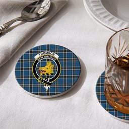 ScotsTee Shop Scottish Thomson Dress Blue Crest Tartan Drinks Coasters – Wood, Rubber, Ceramic