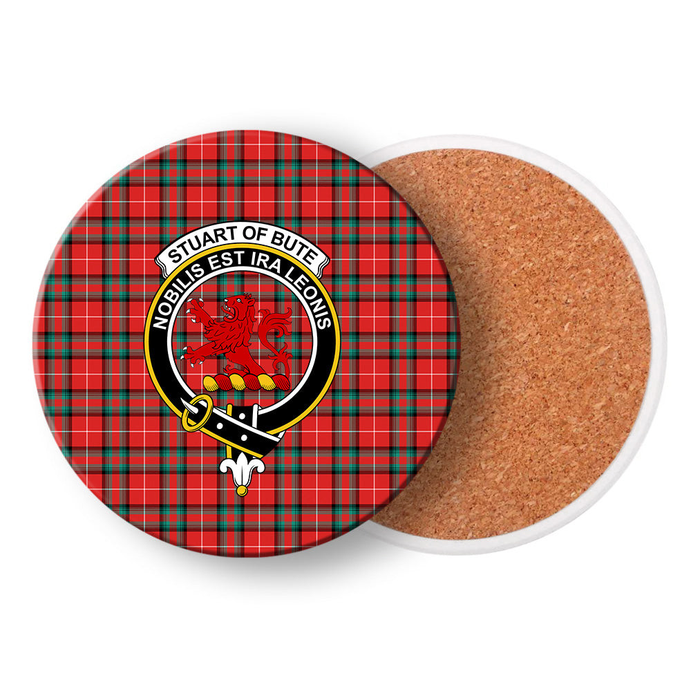 ScotsTee Shop Scottish Stuart of Bute SC Crest Tartan Drinks Coasters – Wood, Rubber, Ceramic