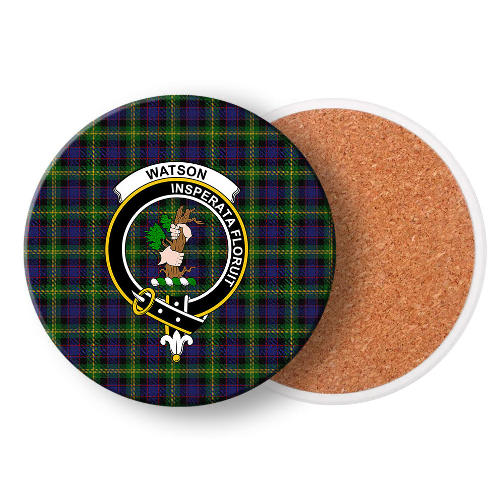 ScotsTee Shop Scottish Watson Crest Tartan Drinks Coasters – Wood, Rubber, Ceramic
