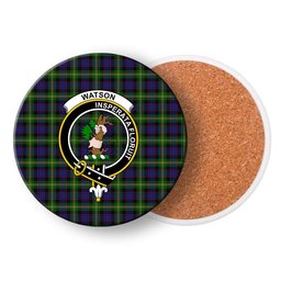ScotsTee Shop Scottish Watson Crest Tartan Drinks Coasters – Wood, Rubber, Ceramic