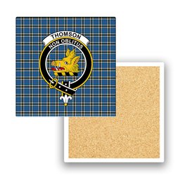 ScotsTee Shop Scottish Thomson Blue Modern Clan Crest Tartan Drinks Coasters – Wood, Rubber, Ceramic