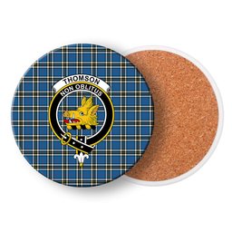 ScotsTee Shop Scottish Thomson Blue Modern Clan Crest Tartan Drinks Coasters – Wood, Rubber, Ceramic