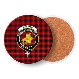ScotsTee Shop Scottish MacIver Crest Tartan Drinks Coasters – Wood, Rubber, Ceramic