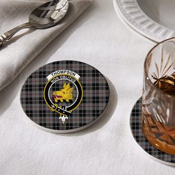 ScotsTee Shop Scottish Thompson Society Grey Crest Tartan Drinks Coasters – Wood, Rubber, Ceramic