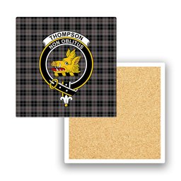 ScotsTee Shop Scottish Thompson Society Grey Crest Tartan Drinks Coasters – Wood, Rubber, Ceramic