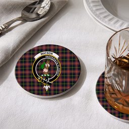 ScotsTee Shop Scottish Watson Kirby Crest Tartan Drinks Coasters – Wood, Rubber, Ceramic