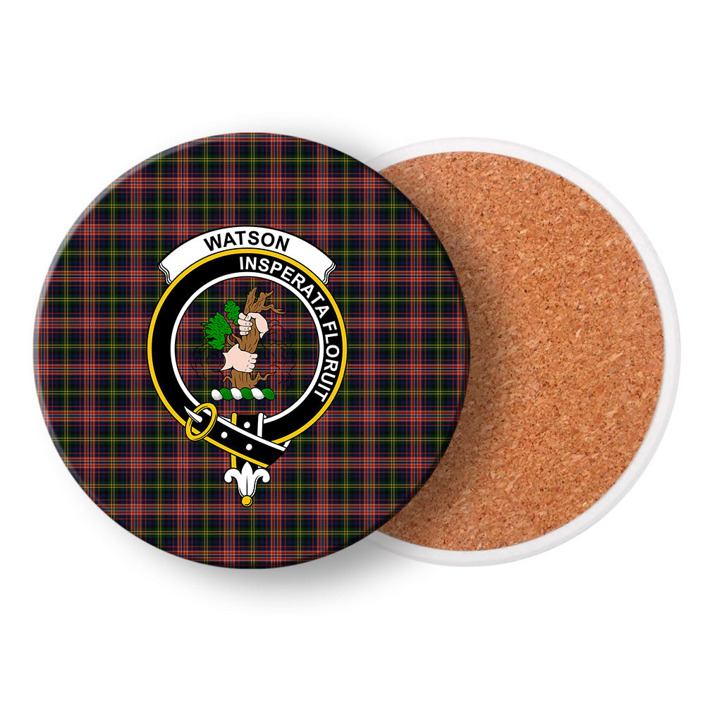 ScotsTee Shop Scottish Watson Kirby Crest Tartan Drinks Coasters – Wood, Rubber, Ceramic
