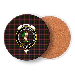 ScotsTee Shop Scottish Watson Kirby Crest Tartan Drinks Coasters – Wood, Rubber, Ceramic