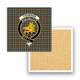 ScotsTee Shop Scottish Thomson Hunting Modern Crest Tartan Drinks Coasters – Wood, Rubber, Ceramic