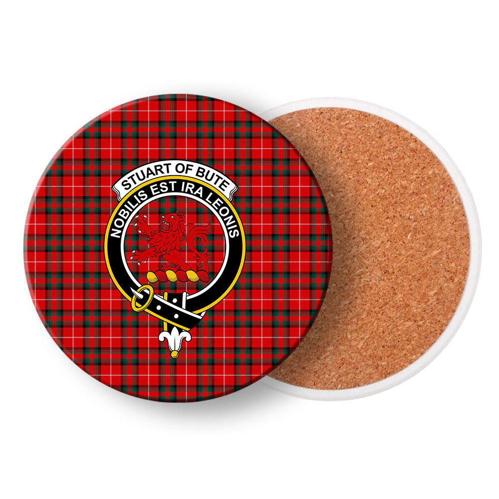 ScotsTee Shop Scottish Stuart Of Bute Modern Crest Tartan Drinks Coasters – Wood, Rubber, Ceramic