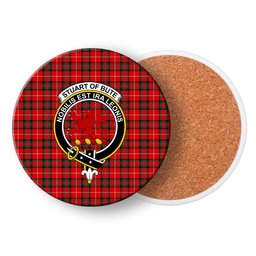 ScotsTee Shop Scottish Stuart Of Bute Modern Crest Tartan Drinks Coasters – Wood, Rubber, Ceramic