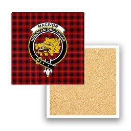 ScotsTee Shop Scottish MacIvor Crest Tartan Drinks Coasters – Wood, Rubber, Ceramic