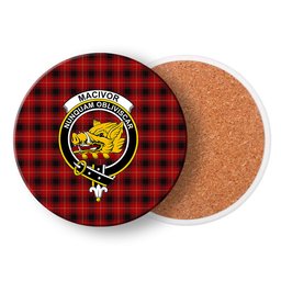 ScotsTee Shop Scottish MacIvor Crest Tartan Drinks Coasters – Wood, Rubber, Ceramic