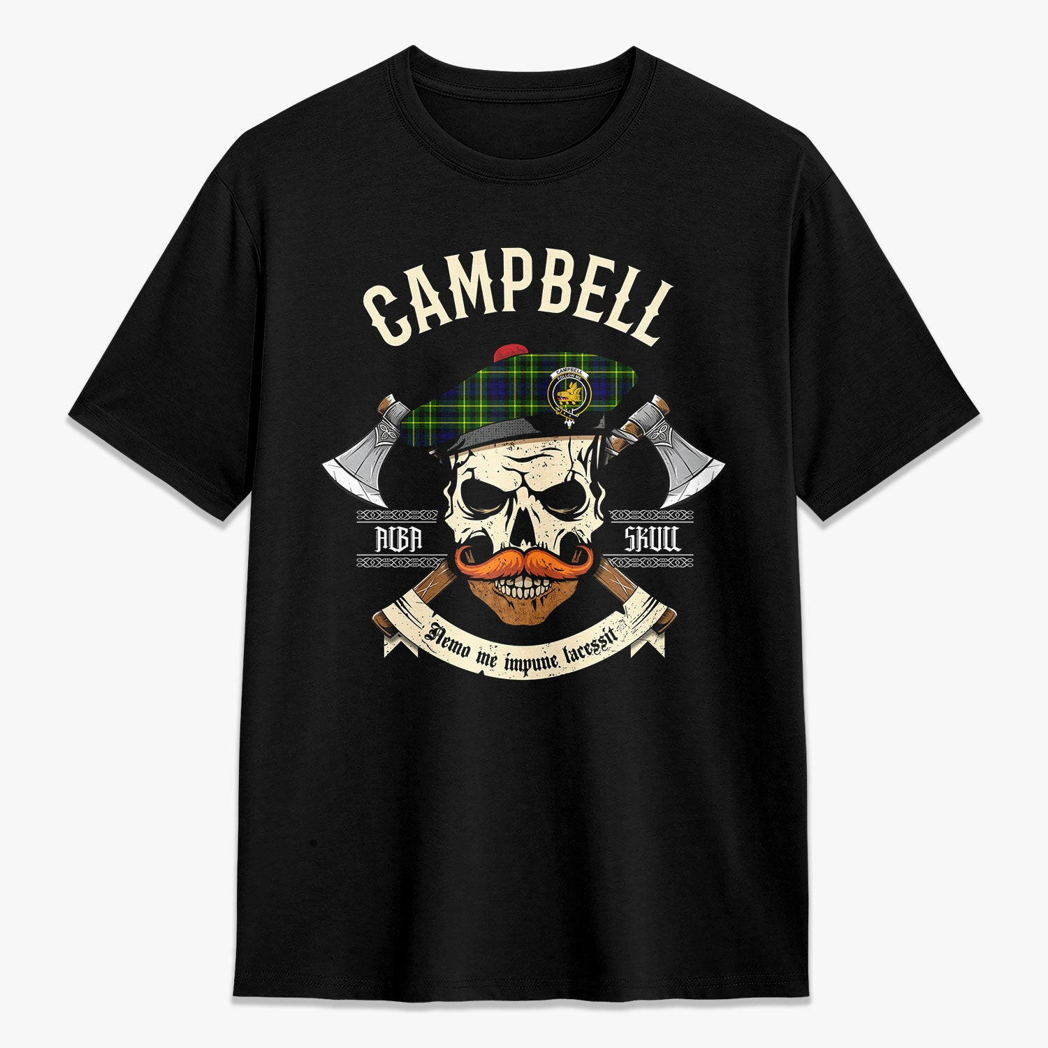 ScotsTee Shop Scottish Campbell of Breadalbane Modern Crest Tartan T-shirt Alba Skull Style