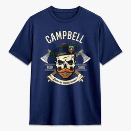 ScotsTee Shop Scottish Campbell Modern Crest Tartan T-shirt Alba Skull Style