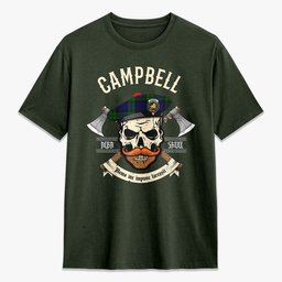 ScotsTee Shop Scottish Campbell Modern Crest Tartan T-shirt Alba Skull Style