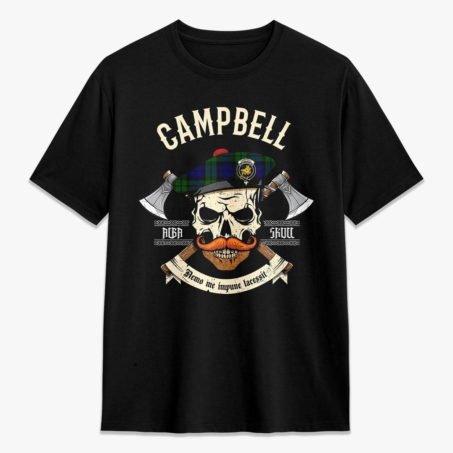 ScotsTee Shop Scottish Campbell Modern Crest Tartan T-shirt Alba Skull Style