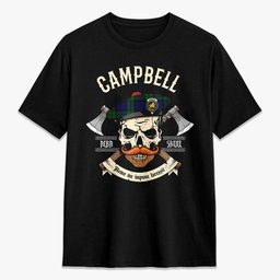 ScotsTee Shop Scottish Campbell Modern Crest Tartan T-shirt Alba Skull Style