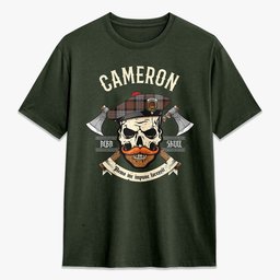 ScotsTee Shop Scottish Cameron of Erracht Weathered Crest Tartan T-shirt Alba Skull Style