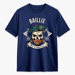 ScotsTee Shop Scottish Baillie Ancient Crest Tartan T-shirt Alba Skull Style