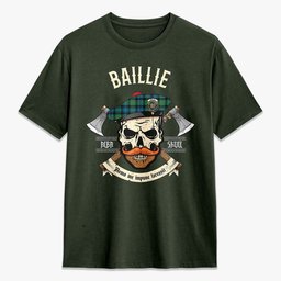 ScotsTee Shop Scottish Baillie Ancient Crest Tartan T-shirt Alba Skull Style