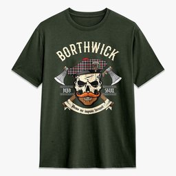ScotsTee Shop Scottish Borthwick Ancient Crest Tartan T-shirt Alba Skull Style