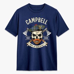 ScotsTee Shop Scottish Campbell Faded Crest Tartan T-shirt Alba Skull Style