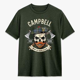 ScotsTee Shop Scottish Campbell Faded Crest Tartan T-shirt Alba Skull Style