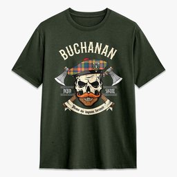 ScotsTee Shop Scottish Buchanan Ancient Crest Tartan T-shirt Alba Skull Style