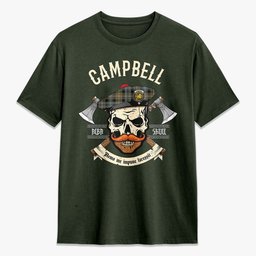 ScotsTee Shop Scottish Campbell Argyll Weathered Crest Tartan T-shirt Alba Skull Style