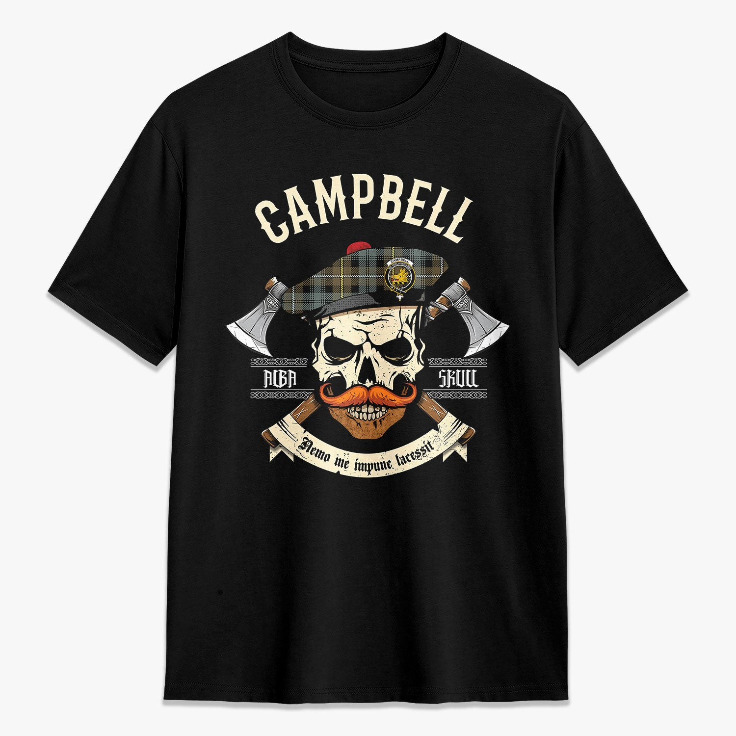 ScotsTee Shop Scottish Campbell Argyll Weathered Crest Tartan T-shirt Alba Skull Style