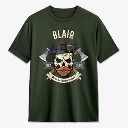 ScotsTee Shop Scottish Blair Modern Crest Tartan T-shirt Alba Skull Style