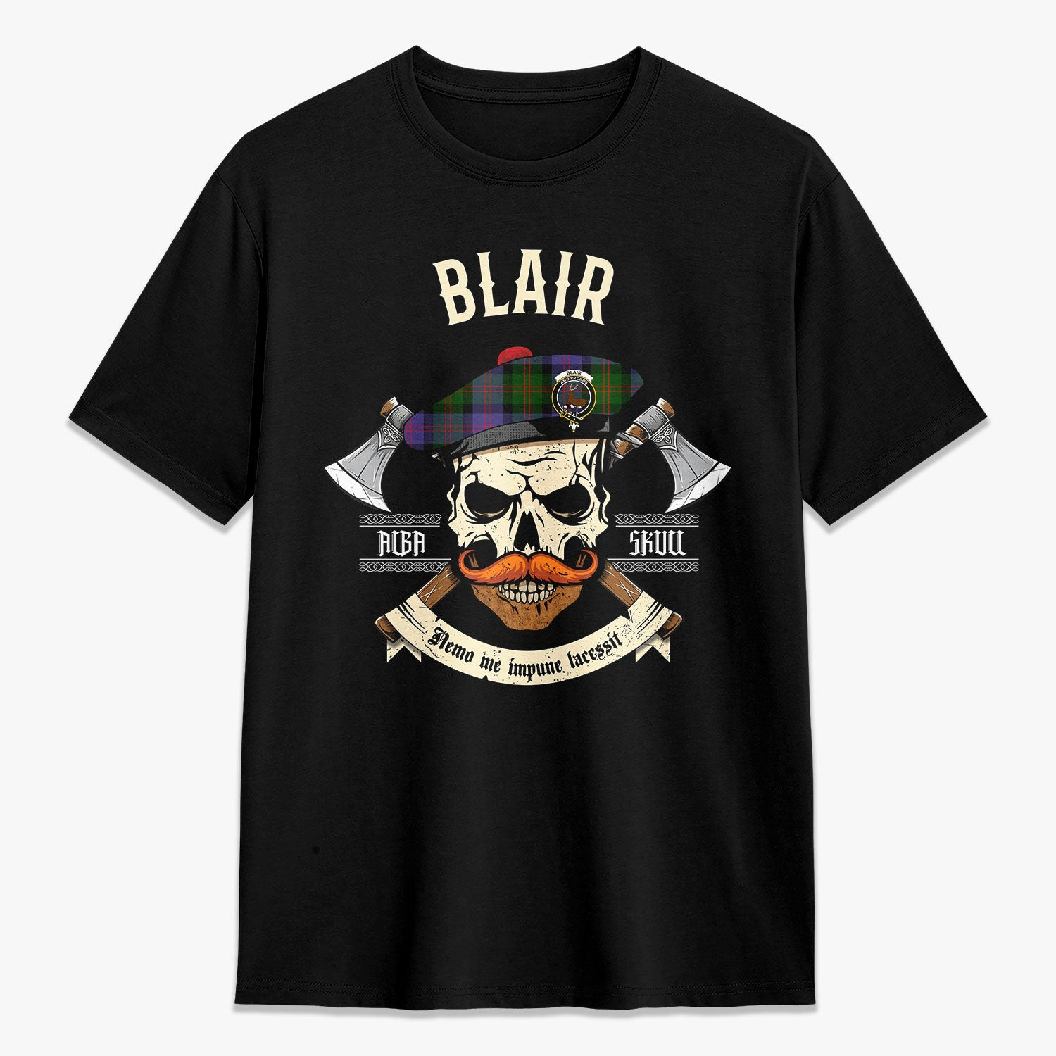 ScotsTee Shop Scottish Blair Modern Crest Tartan T-shirt Alba Skull Style
