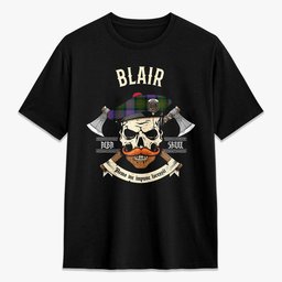 ScotsTee Shop Scottish Blair Modern Crest Tartan T-shirt Alba Skull Style