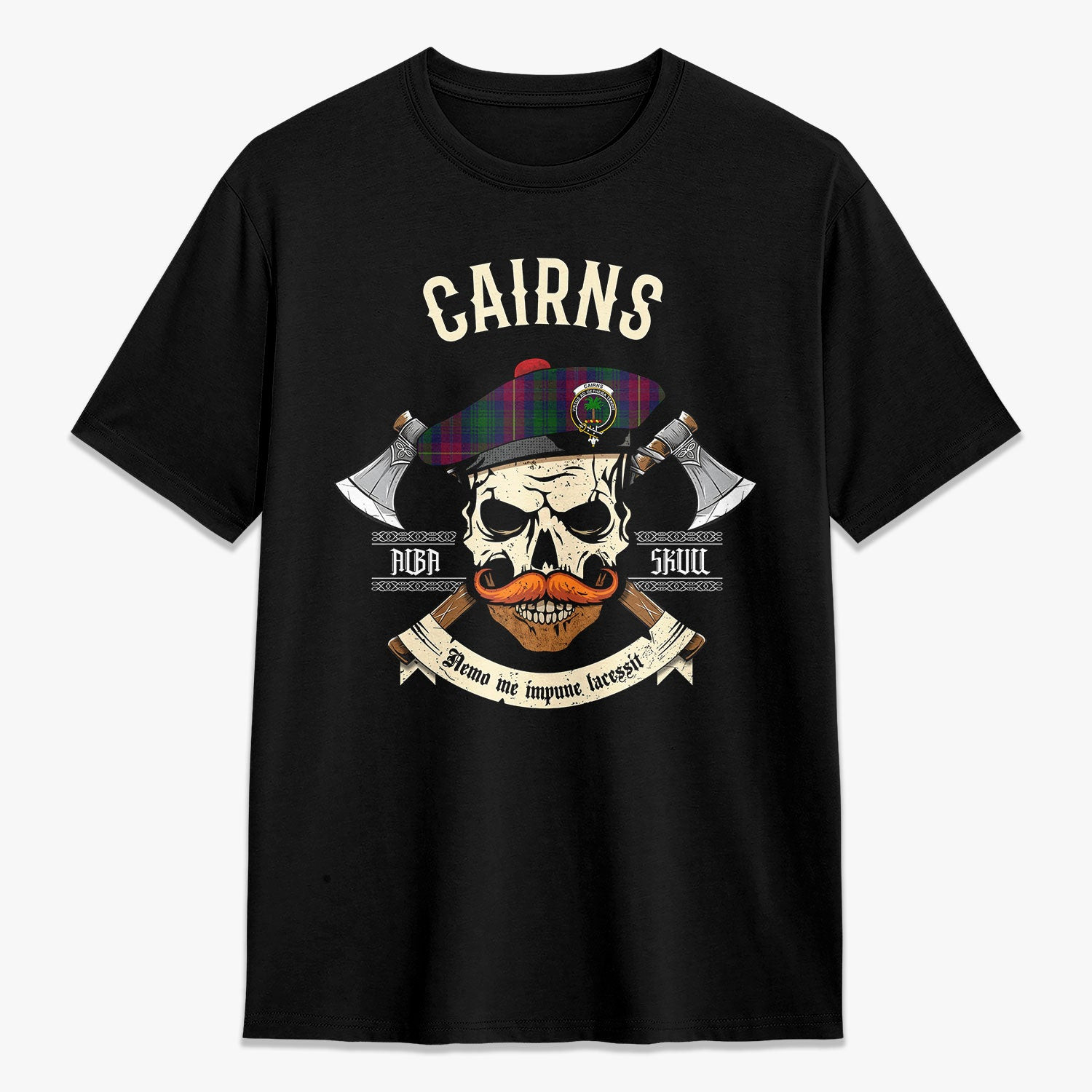 ScotsTee Shop Scottish Cairns Crest Tartan T-shirt Alba Skull Style