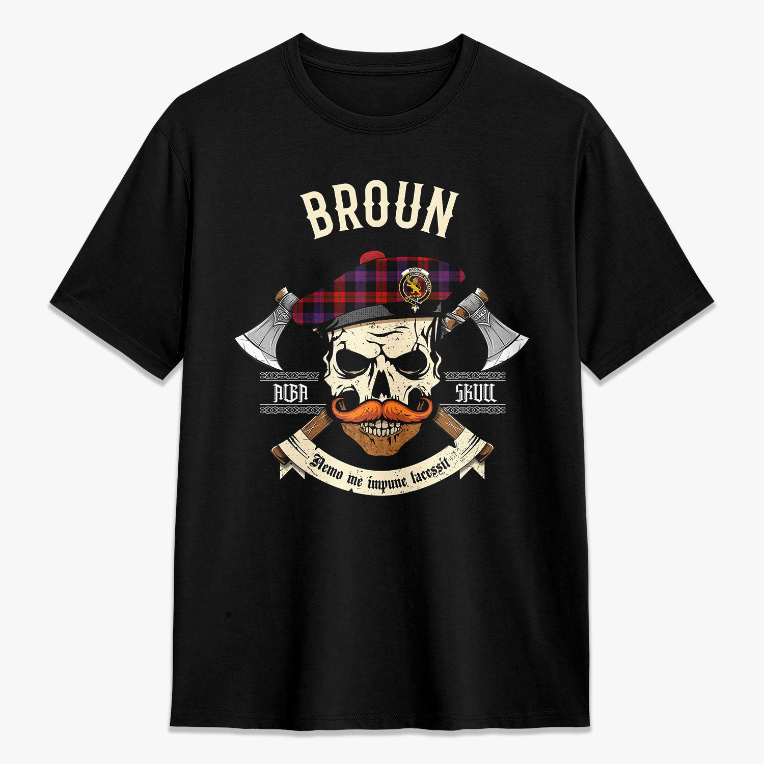 ScotsTee Shop Scottish Broun Modern Crest Tartan T-shirt Alba Skull Style
