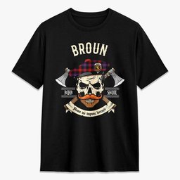 ScotsTee Shop Scottish Broun Modern Crest Tartan T-shirt Alba Skull Style