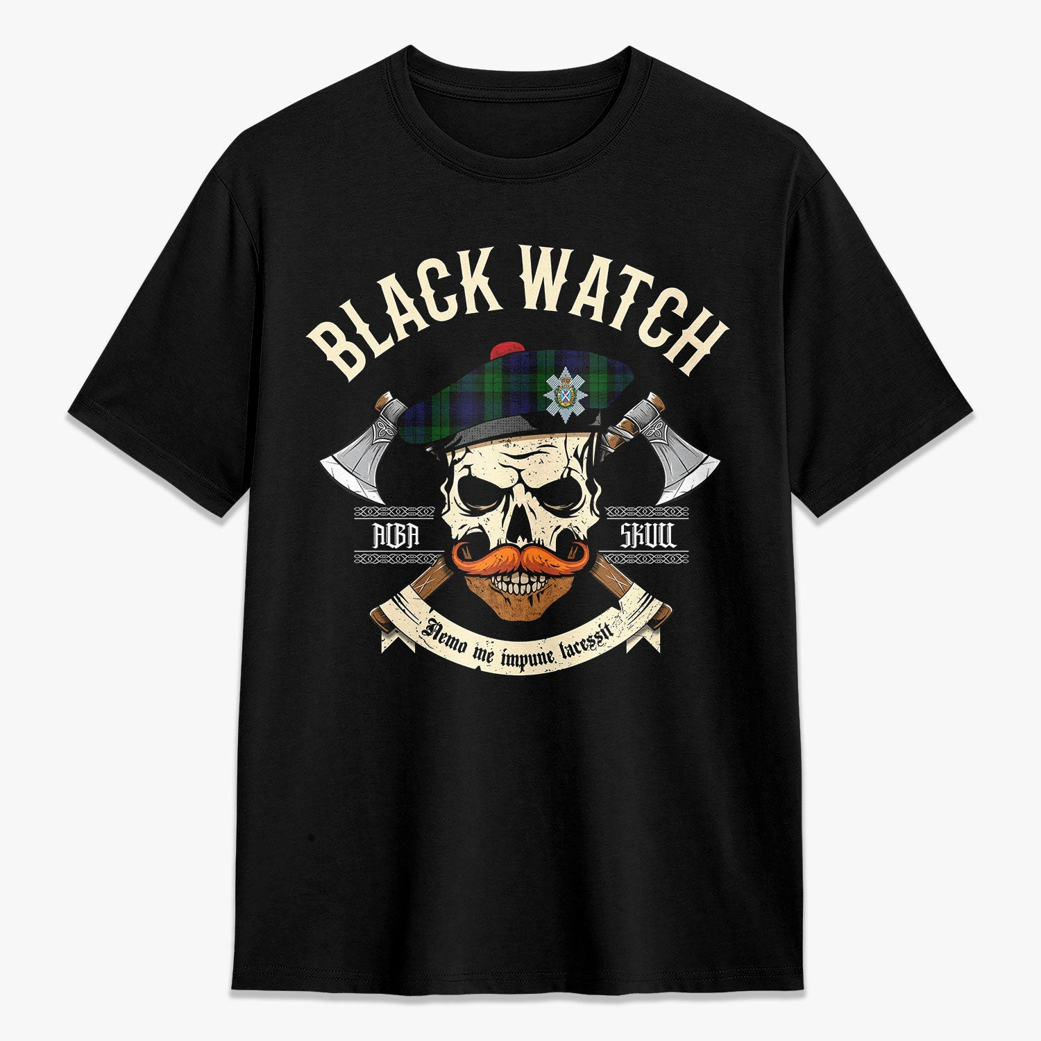 ScotsTee Shop Scottish Black Watch Crest Tartan T-shirt Alba Skull Style