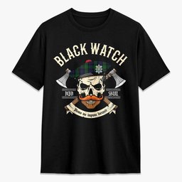 ScotsTee Shop Scottish Black Watch Crest Tartan T-shirt Alba Skull Style