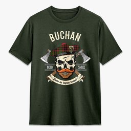 ScotsTee Shop Scottish Buchan Modern Crest Tartan T-shirt Alba Skull Style