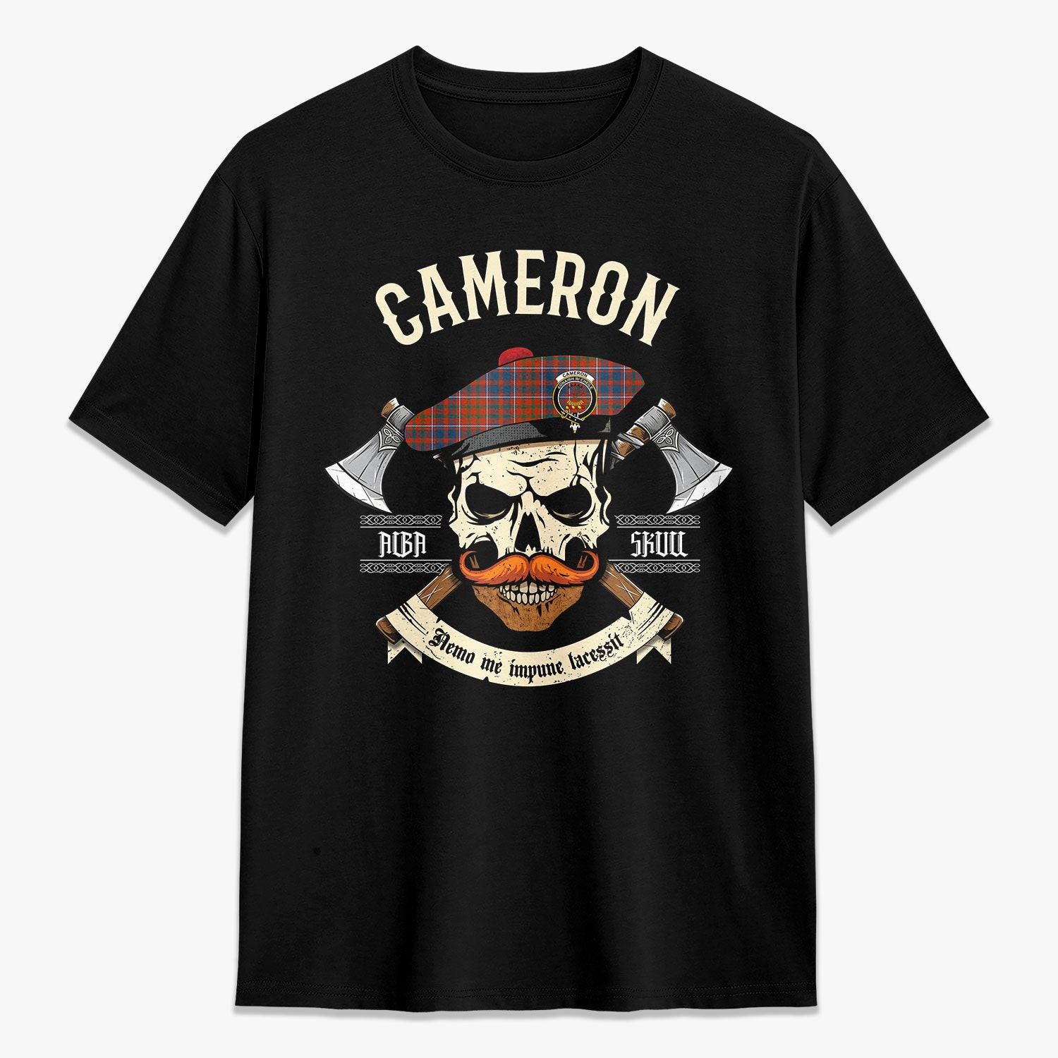 ScotsTee Shop Scottish Cameron of Lochiel Ancient Crest Tartan T-shirt Alba Skull Style