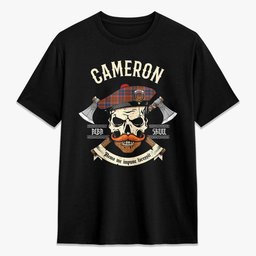 ScotsTee Shop Scottish Cameron of Lochiel Ancient Crest Tartan T-shirt Alba Skull Style