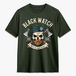 ScotsTee Shop Scottish Black Watch Ancient Crest Tartan T-shirt Alba Skull Style