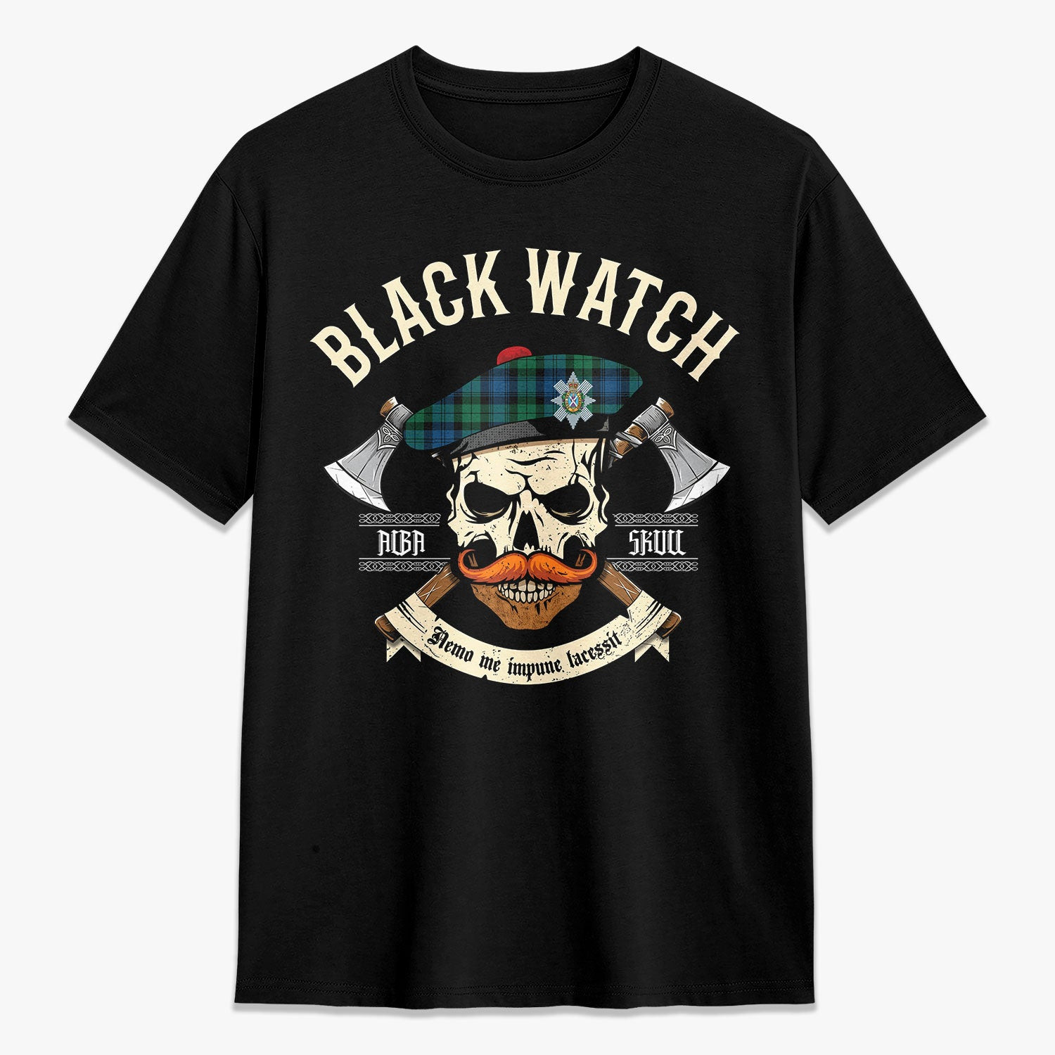 ScotsTee Shop Scottish Black Watch Ancient Crest Tartan T-shirt Alba Skull Style