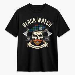 ScotsTee Shop Scottish Black Watch Ancient Crest Tartan T-shirt Alba Skull Style